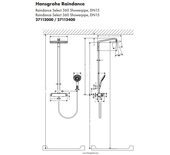 Душевая система HANSGROHE Raindance Select  Showerpipe  360 27112000