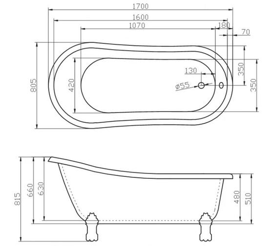 Акриловая ванна BelBagno BB04-ROS-CRM 170x81