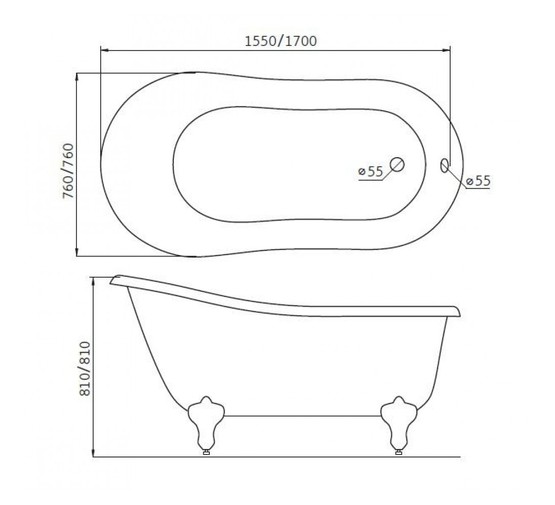 Акриловая ванна BelBagno BB06-1550-BRN 155x76