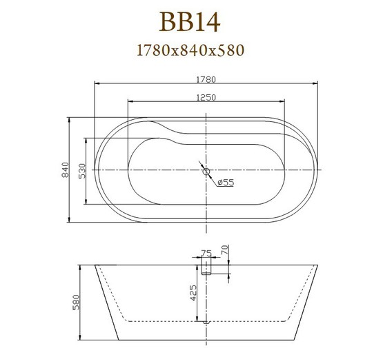 Акриловая ванна BelBagno BB14 178x84