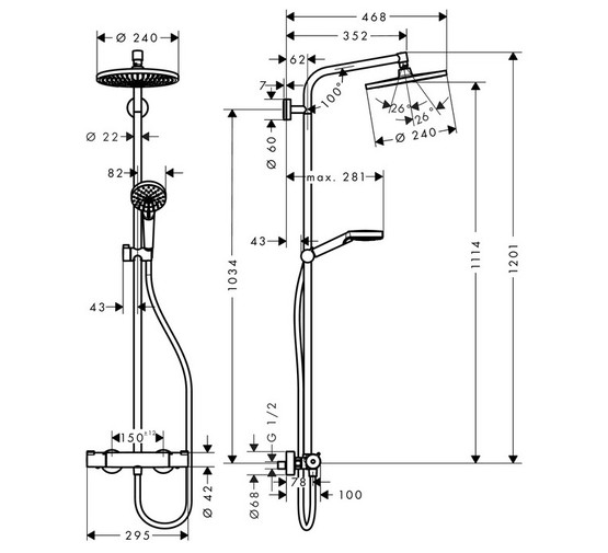Душевая система HANSGROHE Crometta S 240 1jet 27267000 со смесителем термостат