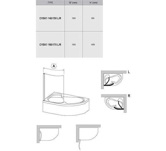 Шторка для ванны Ravak Rosa CVSK1-85 140/150 L белый + стекло Транспарент