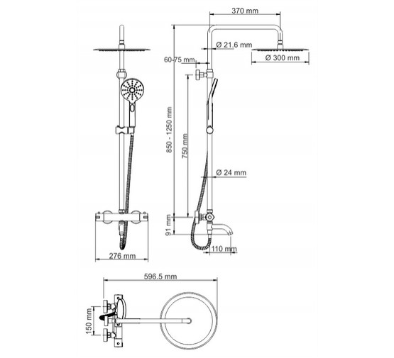 Душевая система Wasserkraft  А18801 Thermo со смесителем хром