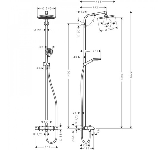 Душевая система HANSGROHE Crometta S 240 Showerpipe 27320000