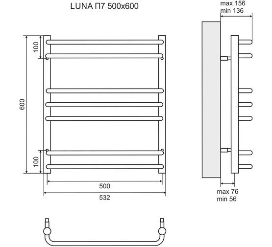 Полотенцесушитель водяной Lemark Luna 500x600 П7 хром