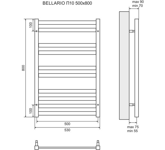 Полотенцесушитель электрический Lemark Bellario 500x800 П10 хром