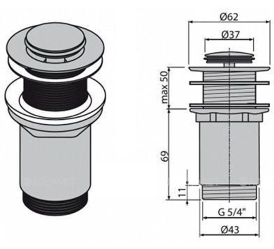 Донный клапан Alcaplast A394 без перелива  хром 
