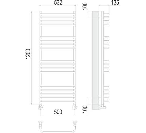 Полотенцесушитель водяной Terminus Стандарт 500x1200 П22 7-5-5-5
