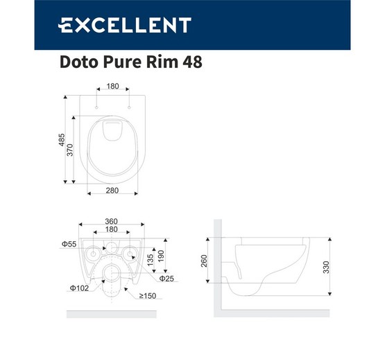 Унитаз подвесной Excellent Doto Pure Rim 48 безободковый микролифт