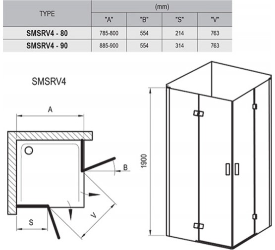 Душевой угол Ravak Smartline SMSRV4 - 90 хром + стекло Транспарент