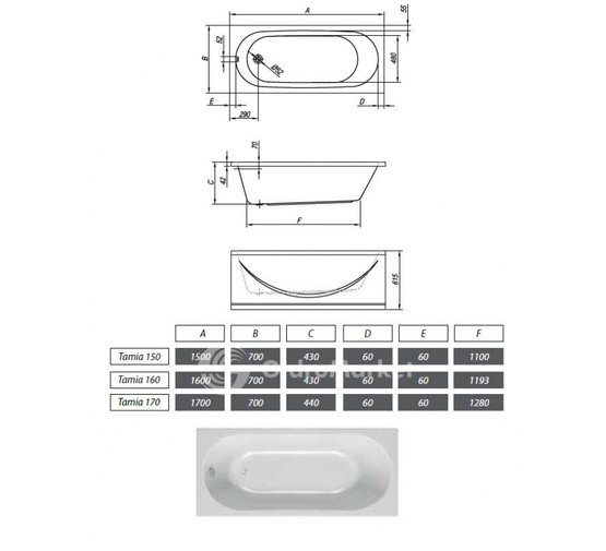 Акриловая ванна Kolpa-san Tamia Optima 150x70