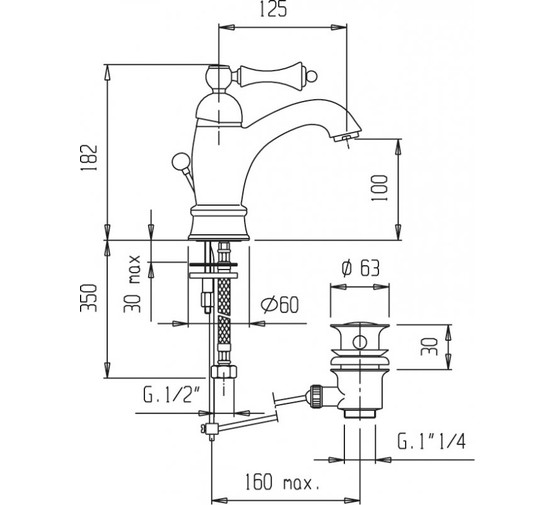 Смеситель для раковины Cezares Margot LSM1-A-02-Bi ручка белая бронза