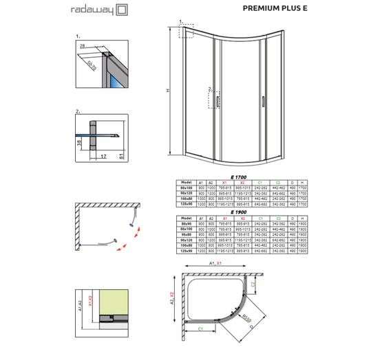 Душевой угол Radaway Premium Plus E190 1000х800 хром,прозрачное стекло