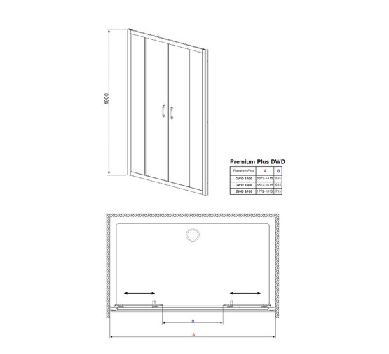 Душевая дверь Radaway Premium Plus DWD 180x190 хром, стекло прозрачное