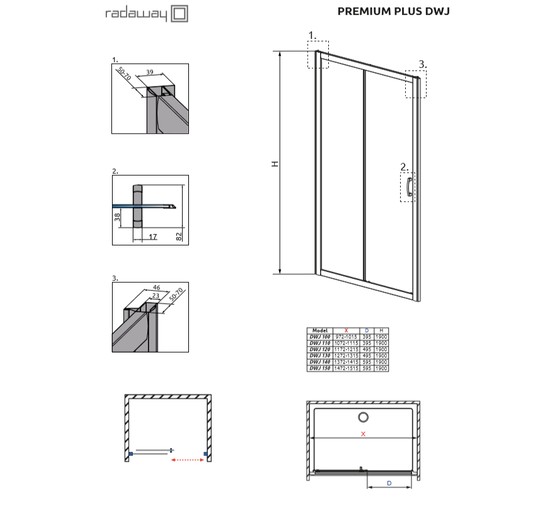 Душевая дверь Radaway Premium Plus DWJ 140x190 хром, стекло прозрачное