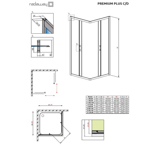 Душевой угол Radaway Premium Plus D190 1200х800 хром,прозрачное стекло