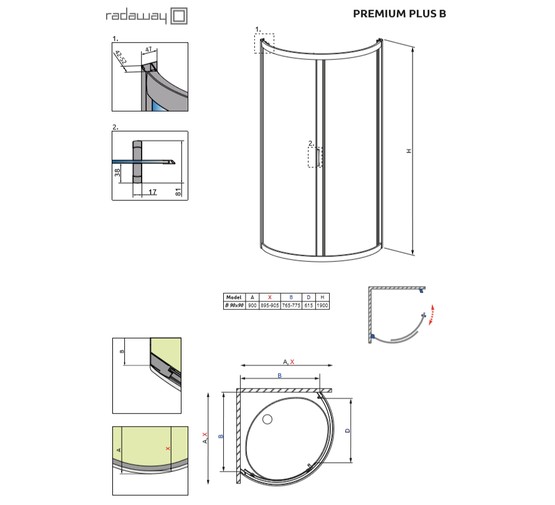 Душевой угол Radaway Premium Plus B90 900х900 хром,прозрачное стекло