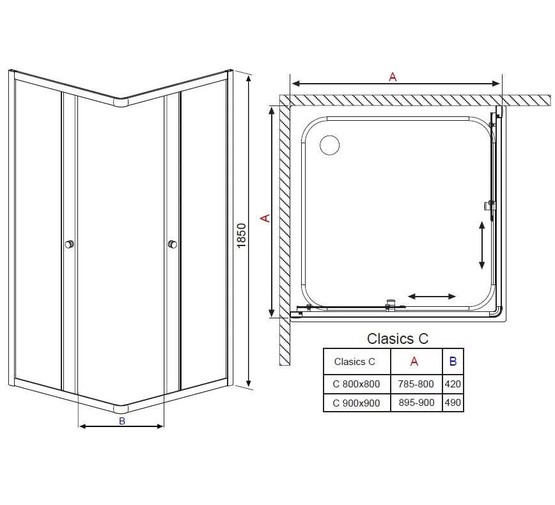 Душевой угол Radaway Classic C80 800х800 белый,прозрачное стекло