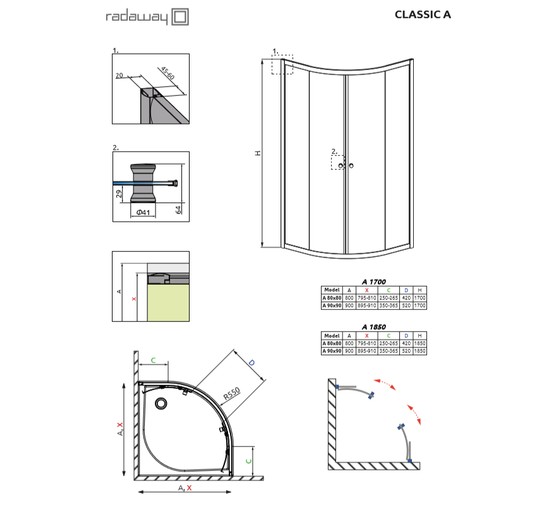 Душевой угол Radaway Classic A80 800х800 хром,графит стекло