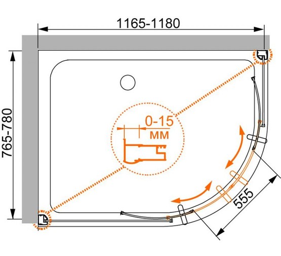 Душевой угол Cezares Pratico RH-2-120/80-P 1200x800 текстур.стекло 