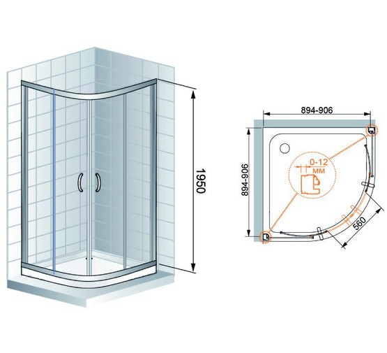 Душевой угол Cezares Pratico R-2-90-P 900x900 текстур.стекло 