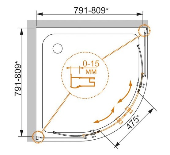 Душевой угол Cezares Pratico R-2-80-P 800x800 текстур.стекло 