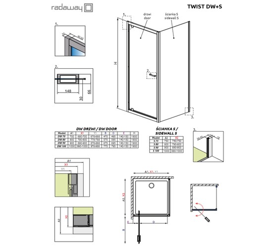 Душевая дверь Radaway Twist DWJ 100x190 хром, стекло коричневое