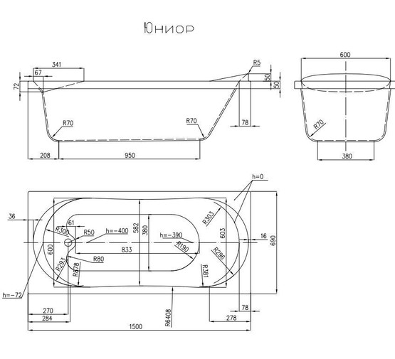 Акриловая ванна Aquatika Unior Standart 150x70 без гидромассажа