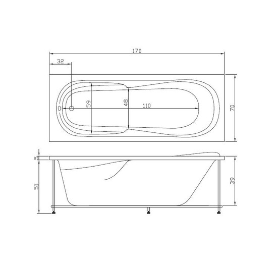 Акриловая ванна Aquatika Astra Standart 170x70 без гидромассажа