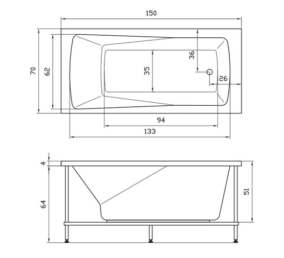 Акриловая ванна Aquatika Aventura Standart 150x70 без гидромассажа