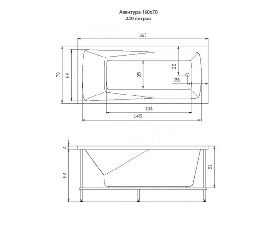 Акриловая ванна Aquatika Aventura Standart 160x70 без гидромассажа