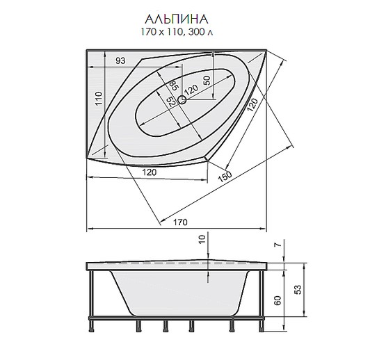 Акриловая ванна Aquatika Alpina Standart 170x110 L без гидромассажа