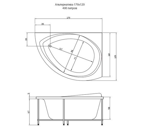 Акриловая ванна Aquatika Alternativa Standart 170x120 R без гидромассажа