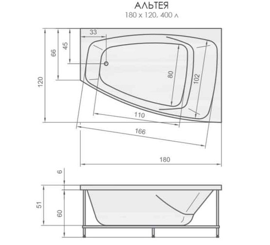 Акриловая ванна Aquatika Altea Standart 180x120 R без гидромассажа