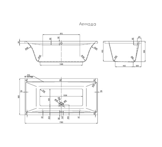 Акриловая ванна Aquatika Armada Standart 180x90 без гидромассажа