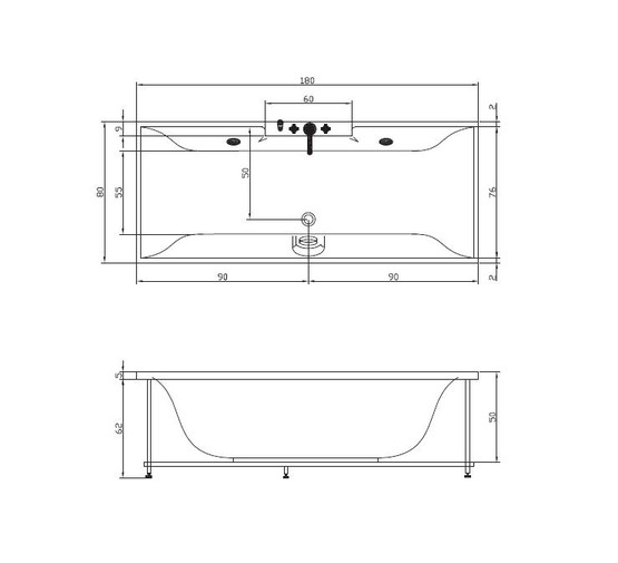 Акриловая ванна Aquatika Minima Standart 180x80 без гидромассажа