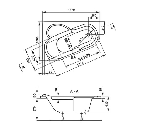 Акриловая ванна Vagnerplast Selena 147x100 R