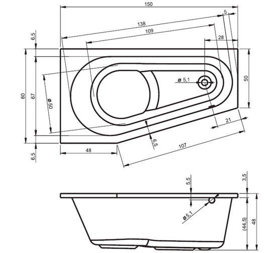 Акриловая ванна Riho Delta 150x80 L