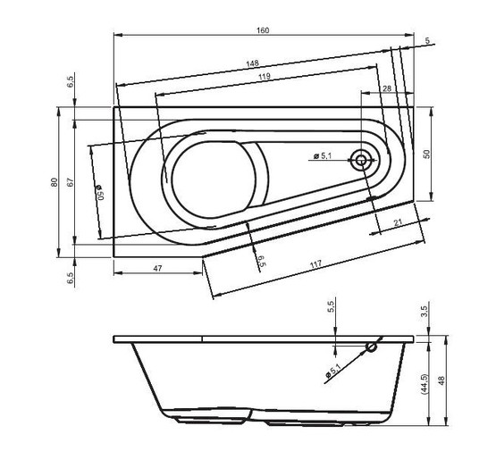 Акриловая ванна Riho Delta 160x80 R