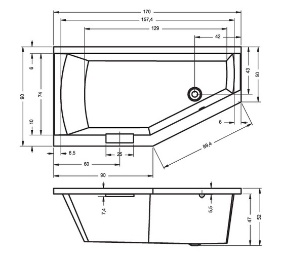 Акриловая ванна Riho Geta 170x90 R