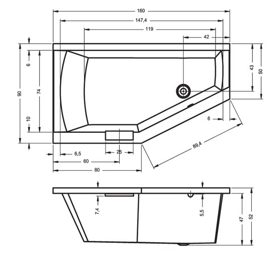 Акриловая ванна Riho Geta 160x90 R