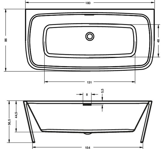 Акриловая ванна Riho Adore FS 180x86