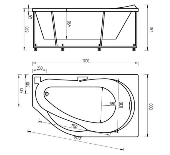 Акриловая ванна Акватек Таурус 170x100 правая