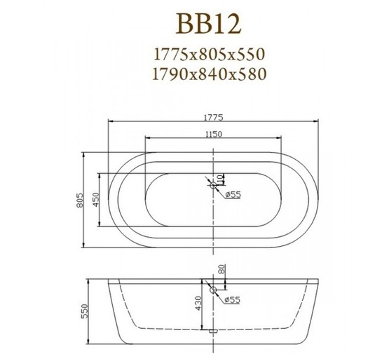 Акриловая ванна BelBagno BB12-1785 179x84