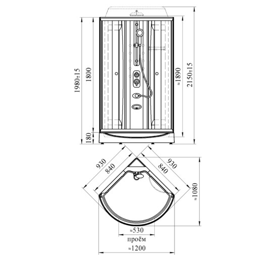 Душевая кабина Радомир Паола 1 GOLD 930x930 прозр.стекло