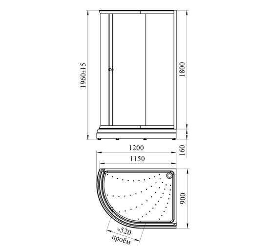 Душевой угол Радомир 120 ЛЮКС 1200x900 L прозр.стекло