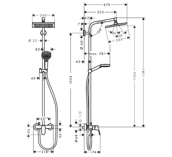 Душевая система HANSGROHE Crometta E 240 1jet Showerpipe 27284000