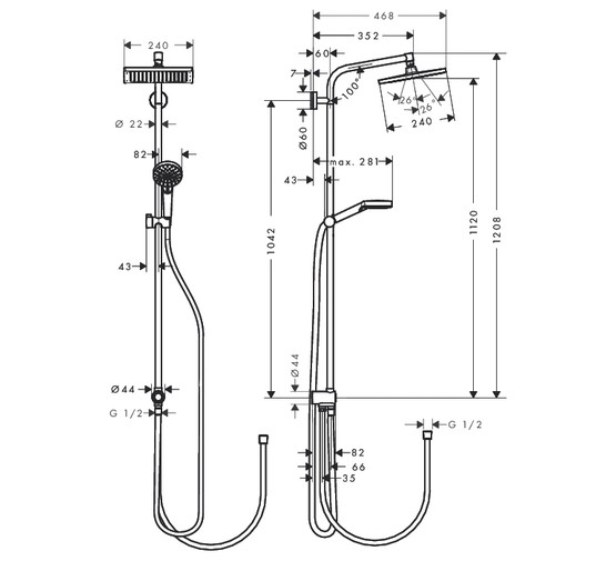 Душевая система HANSGROHE Crometta Е 240 1jet Showerpipe Reno Ecosmart 27289000