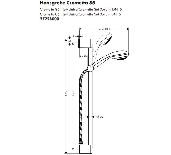 Душевой гарнитур HANSGROHE Crometta 1jet/Unica'С 65 см 27728000