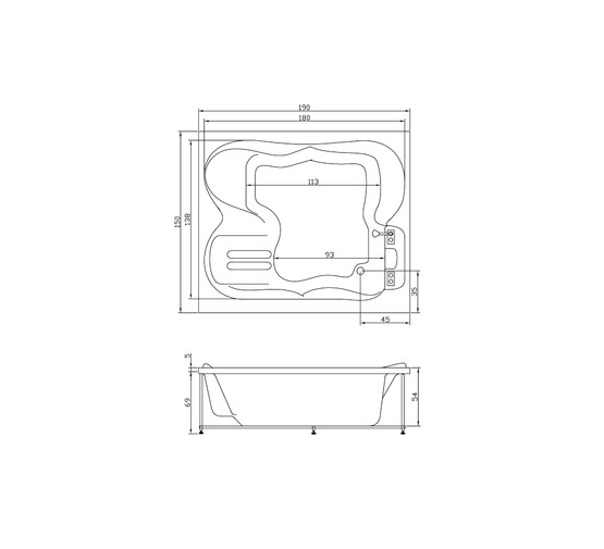 Акриловая ванна Aquatika Tokio Basic 190x150 с гидромассажем